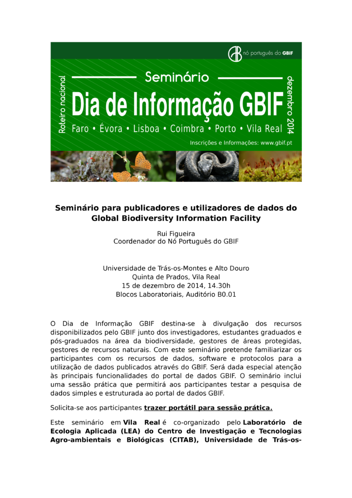 Cartaz: Seminário Dia de Informação GBIF