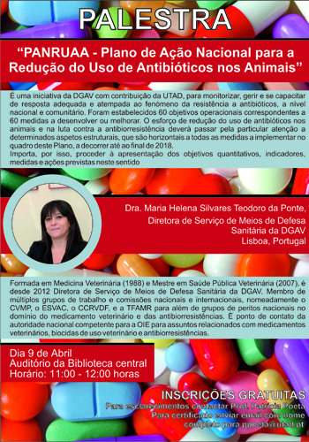 Cartaz: Palestra - Plano de ação Nacional para a redução do uso de antibióticos nos animais